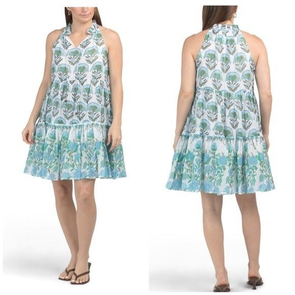 Calypso St Barth Tiered Mini Dress Women XS Cotton White Floral Print Sleeveless - Picture 1 of 12